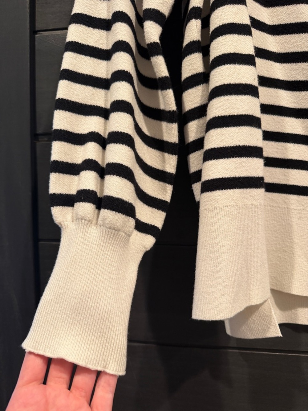 Striped Cream and Black Crewneck Sweater - Women's - Picture 3 of 6